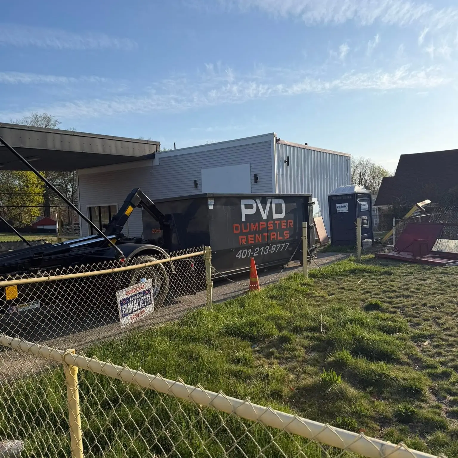 20 yard dumpster on an active construction site on a construction job in Cranston